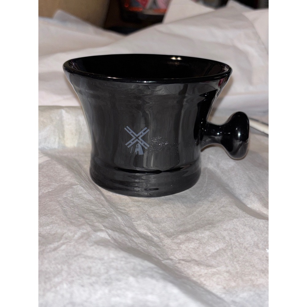 Vintage Windmill Black Ceramic Shaving Soap Mug Scuttle Bowl Cup Handle
